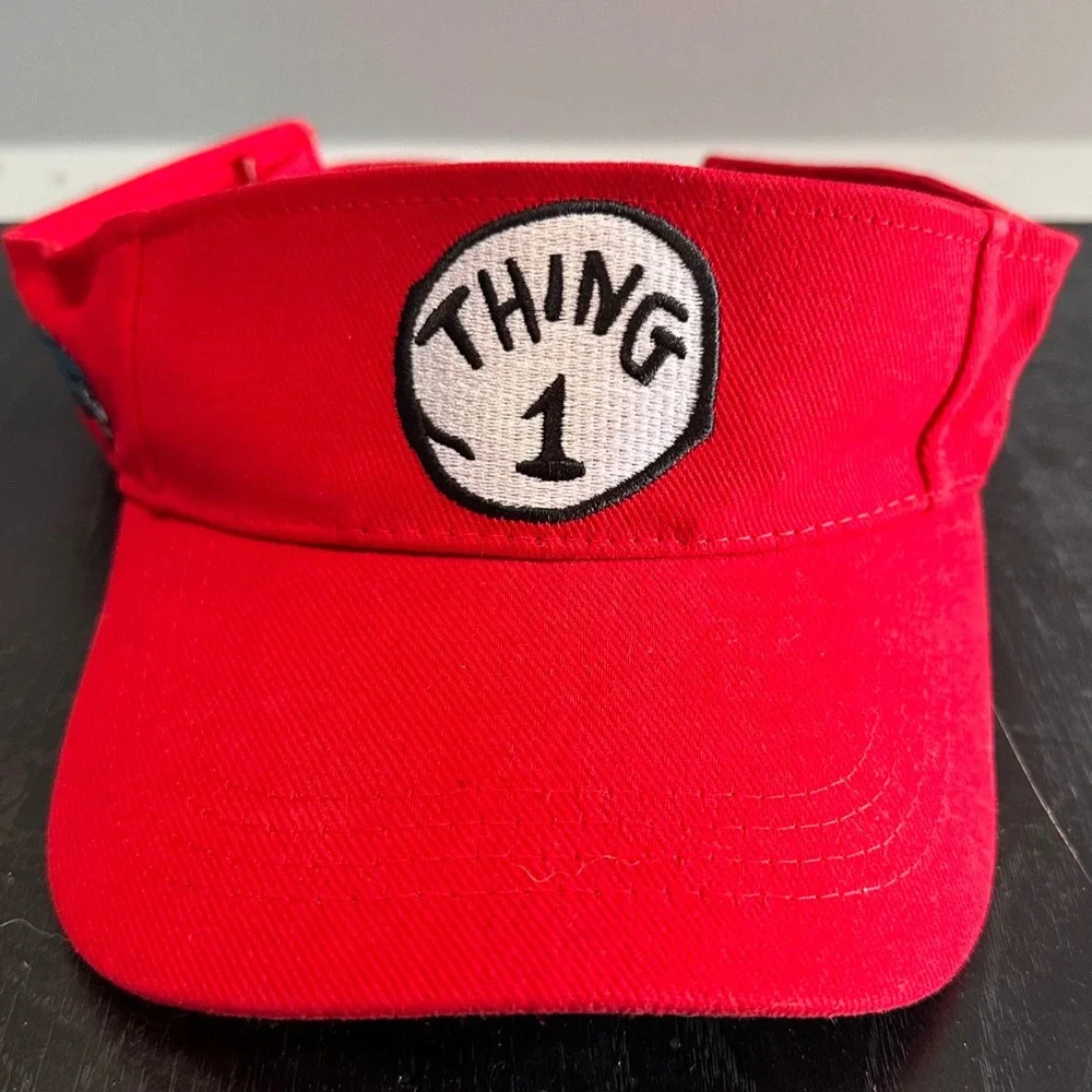 Universal Studios Thing 1 embroidered Logo Visor Hat Cap Dr. Seuss Youth ‎ Red